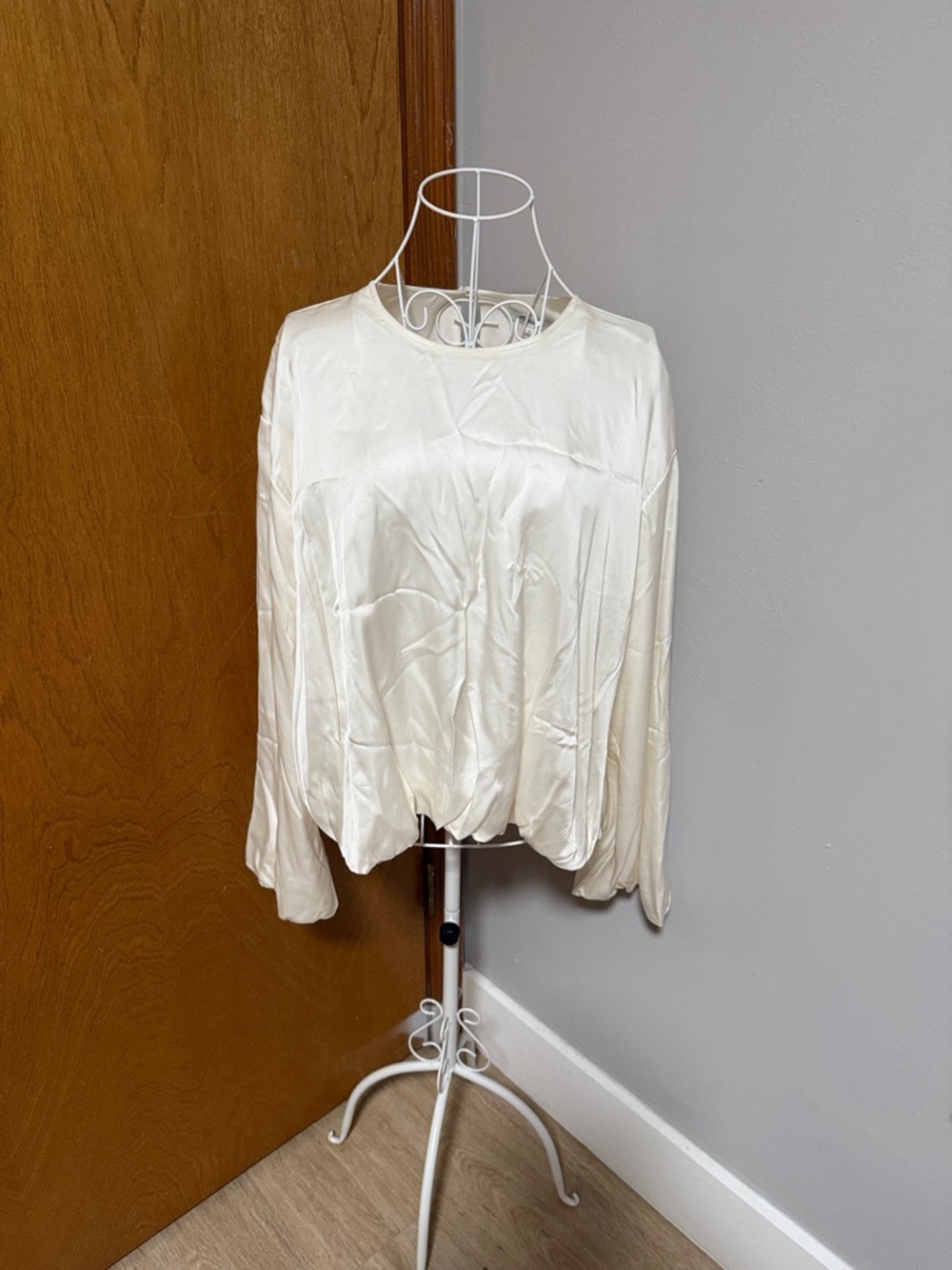 Madewell Ivory Satin Long-Sleeve Blouse